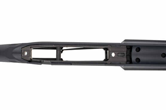 Magpul HUNTER chassis for the Remington 700 long action with grey finish features a tough hardened aluminum block